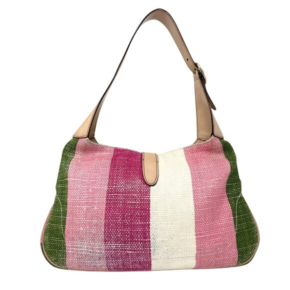GUCCI Vintage Jackie Stripe Multicolor Shoulder Hobo Bag Handbag Beige [106050] - Picture 6 of 14